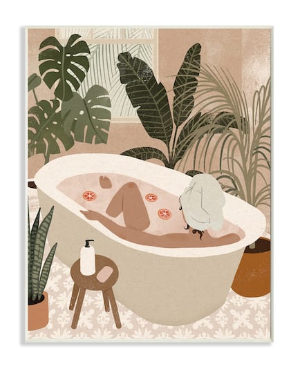 Stupell Industries Female Fruit Bath Tropical Palm Plants Wall Plaque